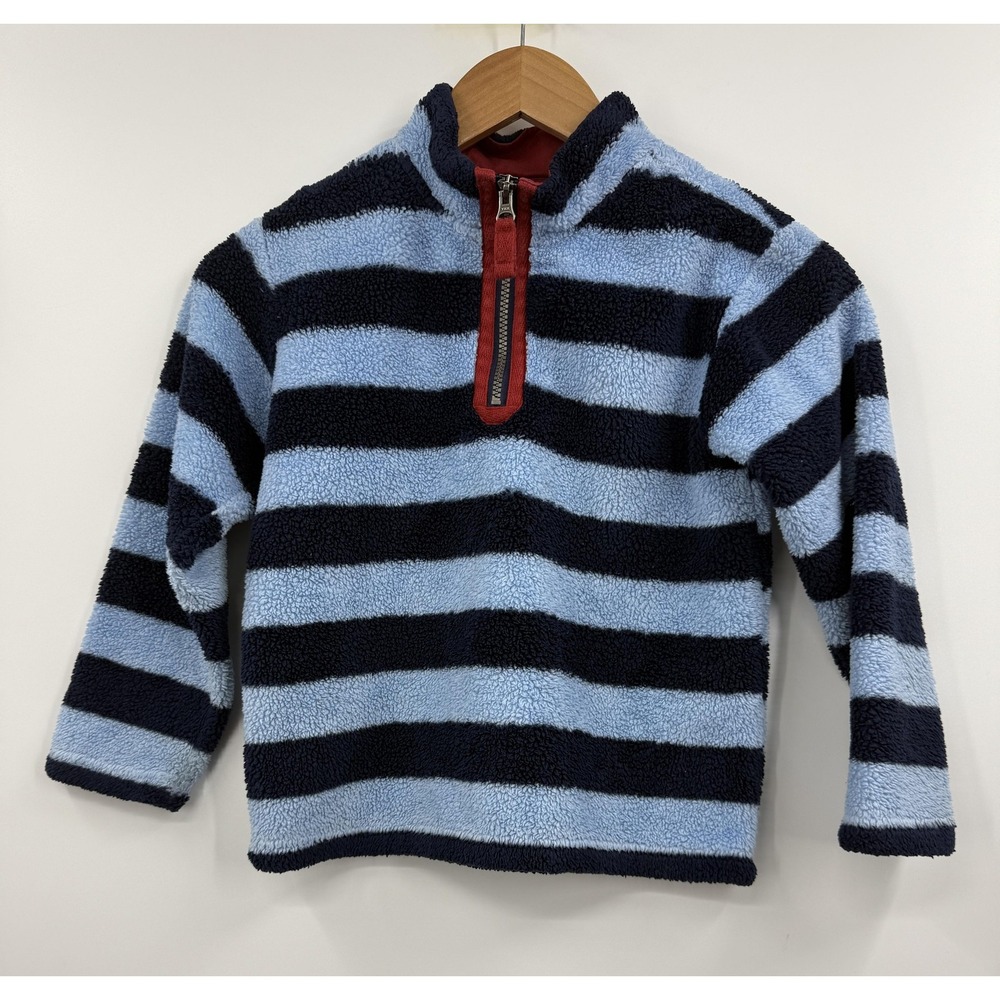 Hanna Andersson Pullover Youth 120 6-7‎ Blue Navy Stripe Half Zip Sherpa Fleece